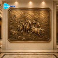 Sculpture murale en bronze personnalisée représentant un cowboy occidental, scène de ranch équestre en cuivre, art mural pour la décoration du hall d'hôtel