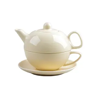 פורצלן תה סיר עם כוס ותחתית יכול להתאים אישית את צבע יכול מדבקות ולוגו