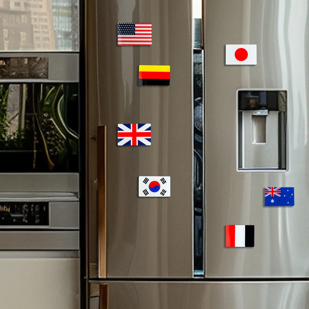 Set magnet kulkas akrilik kustom populer stiker bendera nasional magnetik kuat untuk dekorasi dapur kantor