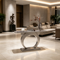 Table console moderne de luxe en acier inoxydable avec base métallique, couleurs personnalisables, hauteur réglable, plateau en métal, pour salon et hôtel