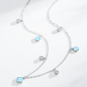 Collier pendentif bohème personnalisable en argent sterling S925 avec zircon bleu taille ronde et pompon, version cuivre, pour femme, idéal comme cadeau - Product Image 4