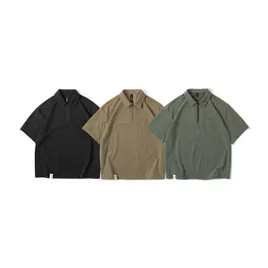 Mens 2023 New Summer Short Sleeve Japan Style Uniform Shirts Men Zipper Placked Loose Blouse Shirts Tops with Pockets