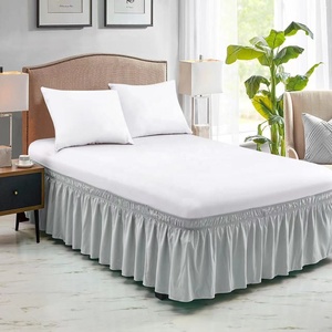 Vàng Sao Bộ Đồ Giường Trắng Đôi Mềm Frilled Cơ Sở Valance Sheets Với Poly Cotton Đồng Bằng Nhuộm Giường Váy Bao Gồm - Product Image 1