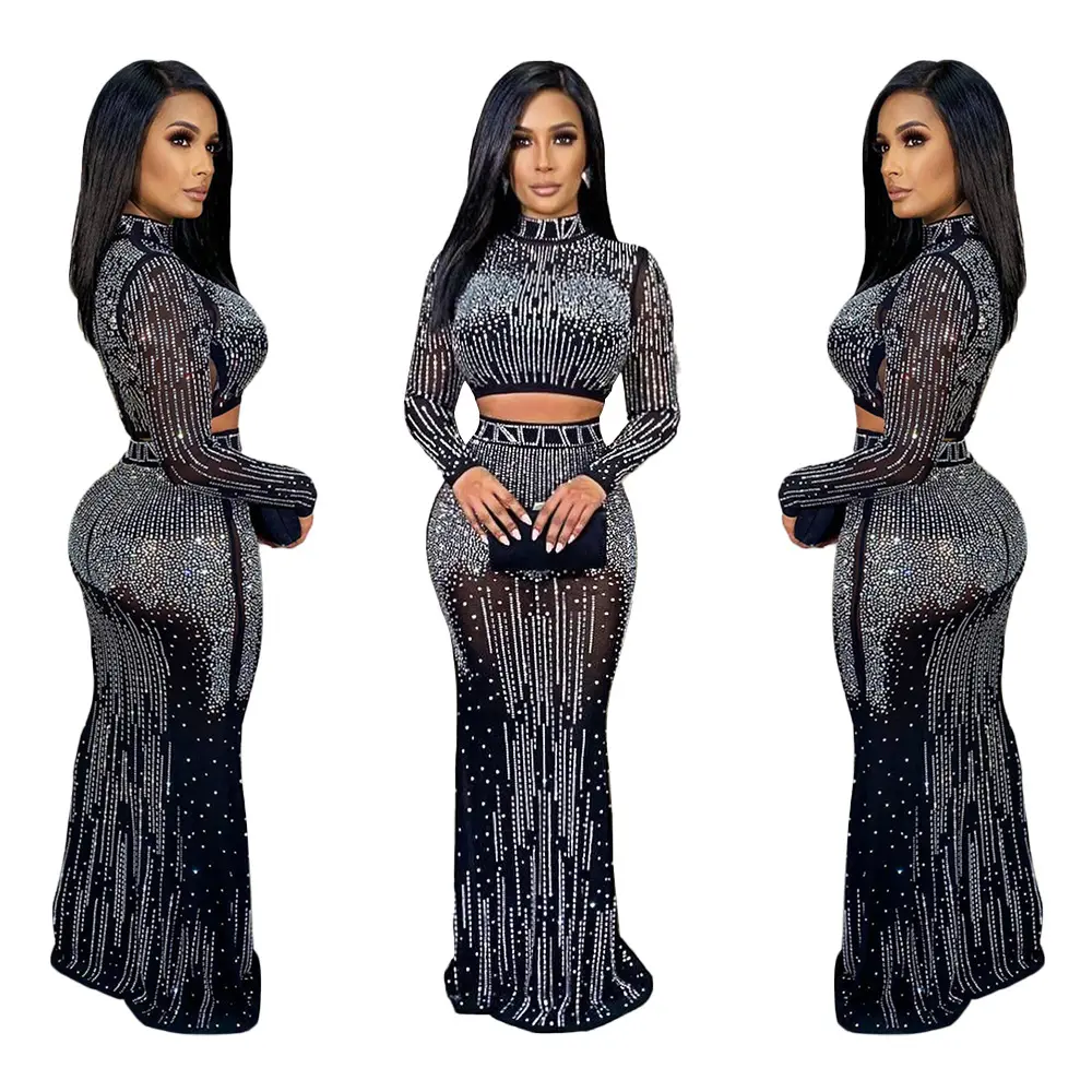 Women's Clothing Sexy Hot Diamond Elegant Ball Chic Evening Dress Half Skirt Set