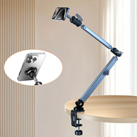 Bras télescopique à double ventouse en alliage d'aluminium Pince magnétique pour téléphone portable Pince de bureau à angle réglable