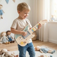 Guitare électrique en bois naturel pour enfants, instrument de musique de simulation, jouet rechargeable avec batterie, cadeau, planche d'activités avec lumière et son