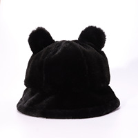 Joli chapeau seau personnalisé réglable en forme d'animal à fourrure uni avec oreilles