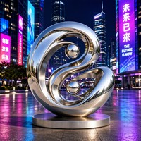 Escultura Orb 3D de Acero Inoxidable Pulido de Doble Armonía Personalizada con Temática Musical y de Cruz - Monumento Moderno para el Día Nacional en Espacios Públicos