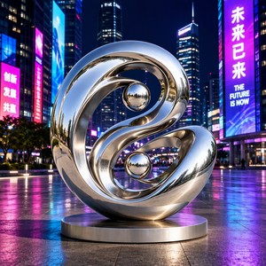 Escultura Orb 3D de Acero Inoxidable Pulido de Doble Armonía Personalizada con Temática Musical y de Cruz - Monumento Moderno para el Día Nacional en Espacios Públicos - Product Image 5