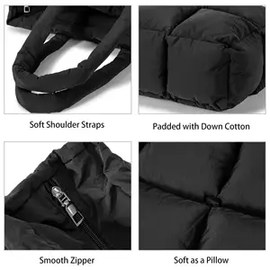 Puffy Quilted Black Unisex Fashion Puffer Bag Custom Waterproof Fabric Shoulder Women's Handbags Nylon Puffi Tote Bags