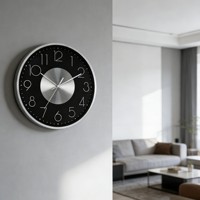 Reloj de Pared Moderno y Elegante con Esfera Negra Oscura, Metálico, de 12 Pulgadas, Cuarzo Analógico, Fácil de Leer