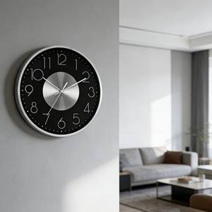 Reloj de Pared Colgante de Cuarzo Analógico de Metal con Esfera Negra Oscura de 12 Pulgadas, Estilo Moderno - Product Image 2