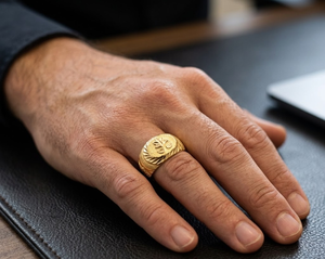 DIVYORO Traditional Gold Finish <b>Men</b> <b>Ring</b> Copper and Brass Fashion Jewelry Classic Finger <b>Ring</b> for Daily and Festive Wear - Product Image 4