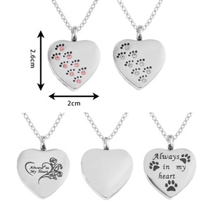 Collier urne étanche en acier inoxydable 316L avec empreinte de patte de chien et cœur en cristal pour cendres, bijou commémoratif pour chien - Product Image 6