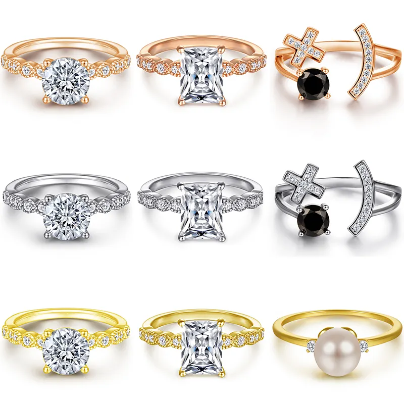 Anelli in oro rosa 18 carati all'ingrosso semplice gioielleria raffinata fidanzamento e matrimonio S925 set di anelli in argento Sterling per gioielli da donna