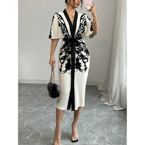 Abito Midi Elegante da <span class=keywords><strong>Donna</strong></span> in Tinta Unita - Vestito da Cocktail Aderente con Taglio Chic per Feste Serali - Product Image 2
