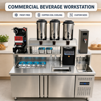 Table de préparation pour bubble tea avec réfrigérateur ou congélateur intégré pour les magasins de boissons, cafés, bars à jus, taille et style personnalisés