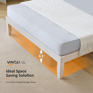 Cadre de <span class=keywords><strong>lit</strong></span> pleine grandeur en pin massif, plateforme de <span class=keywords><strong>lit</strong></span> de style mid-century avec rangement de 12 pouces, <span class=keywords><strong>hauteur</strong></span> réglable, pour enfants et adultes, style bohème, sans sommier - Product Image 6