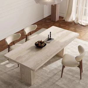 Mesa de Comedor Rectangular de Travertino Beige para 8 Personas, Estilo Wabi-Sabi Moderno, de Piedra Natural de Lujo, Personalizada por <span class=keywords><strong>Sen</strong></span> Pan - Product Image 3