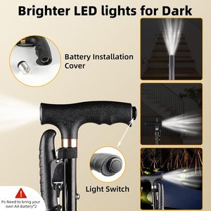 <span class=keywords><strong>Canne</strong></span> Pliante Réglable avec Lumières LED Bâton de Marche pour Femmes/Hommes pour Adultes Seniors Base Stable et Léger - Product Image 3