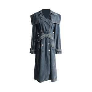 Gabardina de mujer estilo polo vaquero de longitud media cintura con cordones nueva moda Otoño 2023 al por mayor - Product Image 5