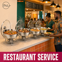 Plat de service rond en acier inoxydable de 8 L, poli miroir, avec couvercle rabattable et support, pour buffet d'hôtel (vente en gros)