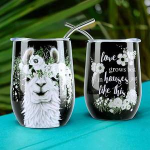 Vaso de Vino con Tapa y Pajita NymphFable Llama Alpaca Gifts, Vaso de Vino sin Tallo de 12 oz, Acero Inoxidable Aislado - Product Image 3