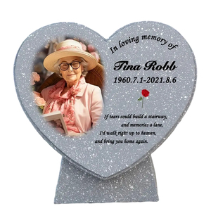 Personalizzato cuore Memorial lapide con cornice fotografica, lapide con inciso poema per giardino cimitero arredamento, simpatia regalo - Product Image 1