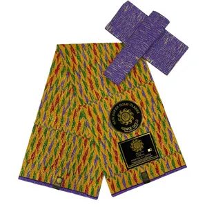 Pabrik grosir 2 + 4yard Kente 100% katun Afrika Ankara kain emas kain Afrika