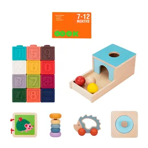 Boîte éducative précoce multifonctionnelle jouet Montessori en bois jouet en bois pour bébé pour les tout-petits de 7 à 12 mois