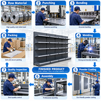 Étagère de présentation murale en métal robuste pour supermarché, gondole simple face noire, réglable pour magasin de détail et épicerie