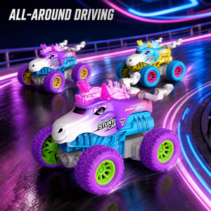 Auto RC Monster Stunt 2,4GHz 1:64 in Lega con Luci, Guida Verticale e Movimento a 360° <span class=keywords><strong>Viola</strong></span> Blu - Product Image 3