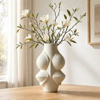 Ensemble de 3 vases en céramique, texture sable, vases géométriques à facettes, vase à fleurs sculptural moderne pour la décoration de la maison, centre de table