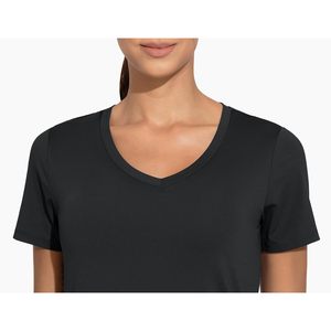 FOXA T-shirt de sport pour femme à col en V, manches courtes, ajusté, séchage rapide, pour yoga, couleur unie - Product Image 5