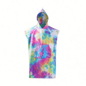 <b>Microfiber</b> Adults Kids Hand Tie-Dyeing Children Poncho Windproof Hooded <b>Beach</b> <b>Towel</b> - Product Image 1
