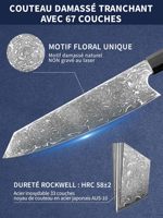 Couteau de cuisine professionnel Kiritsuke de 8 pouces en acier Damas à 67 couches avec manche en G10