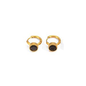 Boucles d'oreilles créoles en acier inoxydable plaqué or avec incrustation de pierres noires pour femmes, bijoux raffinés - Product Image 1