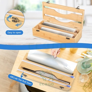 Organisateur de feuille pour tiroir 2 en 1 distributeur de papier d'emballage avec coupeur et étiquettes. pour tiroir de cuisine, pour feuille d'étain Saran Wrap, film plastique - Product Image 5