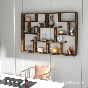 Étagère murale en bois massif de forme irrégulière, style zen asiatique, pour le rangement dans le salon, pour décorer, ranger le thé, les gâteaux et les livres - Product Image 1