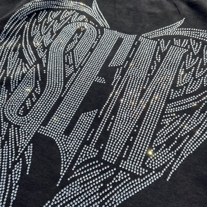 Camiseta de Lujo de Felpa Francesa de Alto Gramaje con Estampado de Diamantes de Imitación, Fabricante de Camisetas con Hombros Caídos y Diseño Gráfico Oversize Lavado - Product Image 4