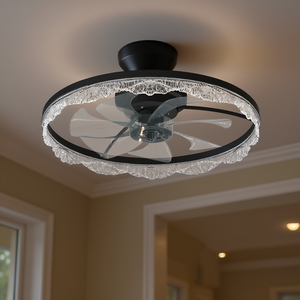 Ventilateur de plafond LED moderne encastré 24 pouces avec anneau en acrylique noir, pales cachées, télécommande et variateur d'intensité pour la maison - Product Image 2