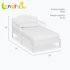 Letto per Bambini in Legno di Pino Bianco con <span class=keywords><strong>Testiera</strong></span> Arcuata e Due Sponde di Sicurezza, Basso al Pavimento - Product Image 3