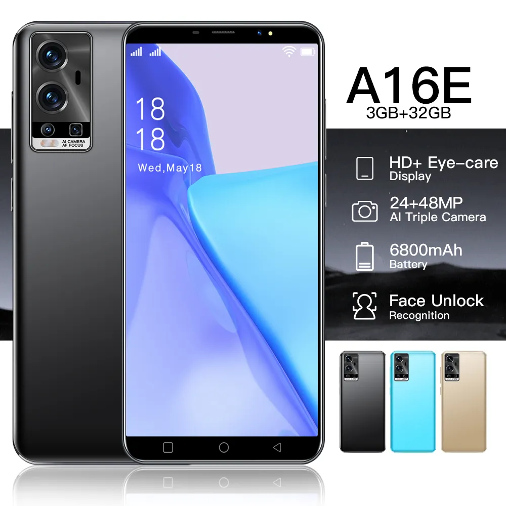A16E Phones 5G Dual SIM 3+32G Beauty Camera Smartphone 6 inch Big Screen Flash Memory Cell Phone smart phone