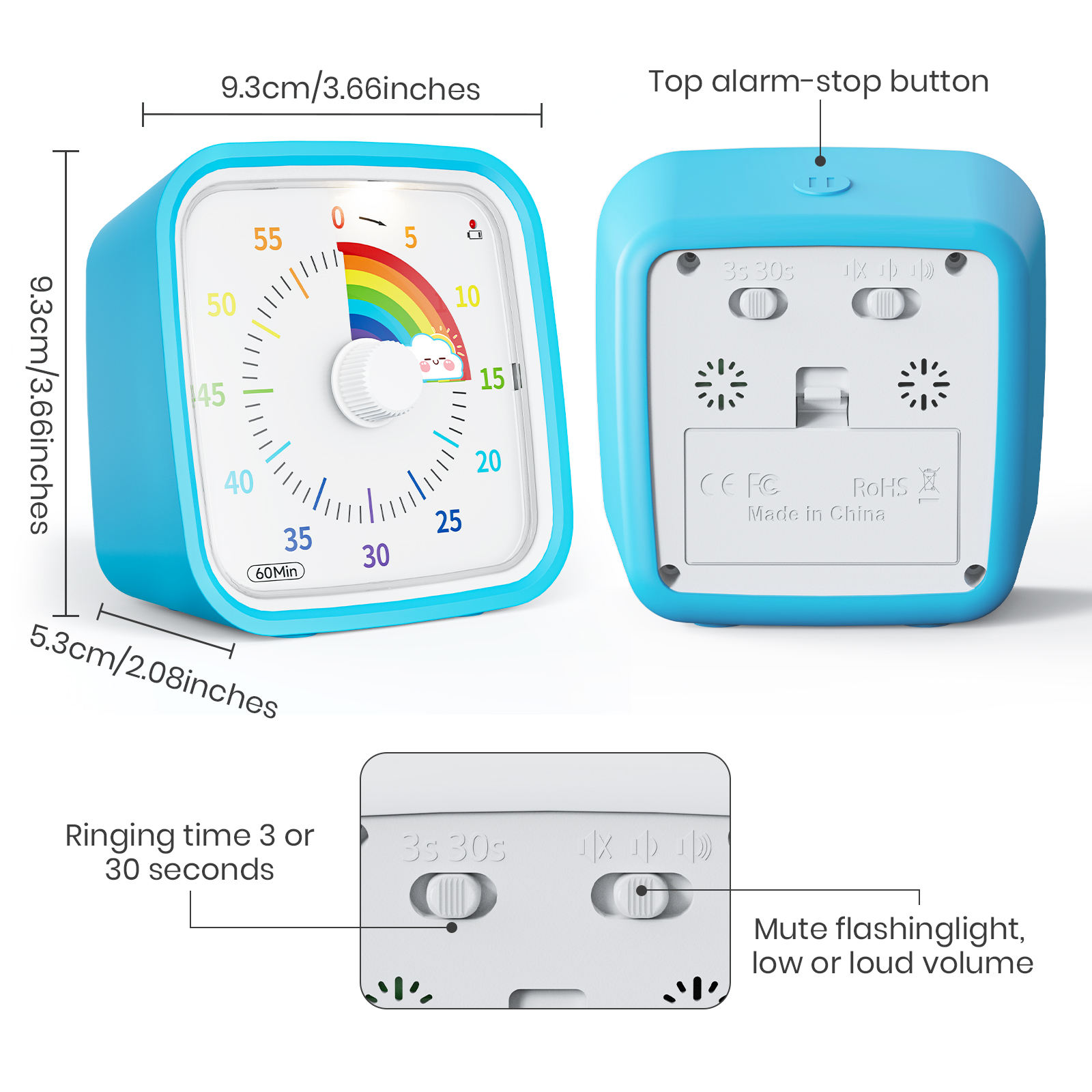 Yunbaoit Visual Timer Custom Kitchen Disk 60 Minute Google Timer Countdown Silent Time Management Kid Study Visual Timer