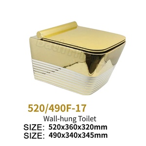 Inodoro <span class=keywords><strong>de</strong></span> Lujo Cuadrado con Acabado Dorado, Montado en la Pared, con <span class=keywords><strong>Cisterna</strong></span> Empotrada, Sanitario Suspendido para Baño - Product Image 3