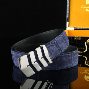 Sandalia de cuero de cocodrilo 100% para hombre, cinturón de 3,8 pulgadas de ancho con hebilla de acero liso y diseño de hebilla plana de cuero perforado - Product Image 3