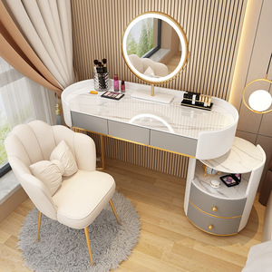 Espejo LED Moderno Ajustable con Iluminación, Tocador de Madera de Pino Sólido con Almacenamiento para Hotel, Apartamento, Dormitorio, No Requiere Instalación - Product Image 1