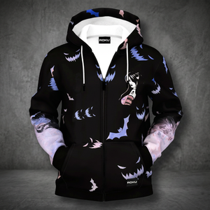Sudadera con capucha unisex con cremallera completa y logo personalizado, estampado en relieve, cremallera colorida, cuello con capucha, patrón sólido de invierno, anti-bolitas para hombre - Product Image 3