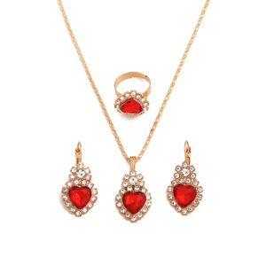 Conjunto de Joyería en Forma de Corazón, Collar, Aretes y Anillo de Aleación de Zinc con Cristales de Estrás, Joyería de Moda para Mujer para Fiestas - Product Image 5