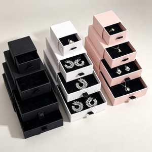 Boîte de rangement à bijoux de luxe style tiroir, intérieur en velours, boîte à bijoux en carton pour emballage cadeau de mariage ou de fiançailles - Product Image 5